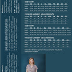 size guide and fabric requirements for The Westcliff dress sewing pattern from Friday Pattern Company.