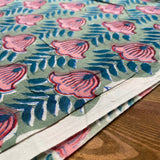 Indian Block Print - Blooming - Peony Mint