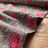 Indian Block Print - Blooming - Pink Ivy