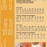 size guide and fabric requirements for the Adrienne Blousee sewing pattern from Friday Pattern Company.