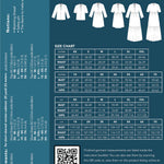 size guide and fabric requirements for The Wilder Gown sewing pattern from Friday Pattern Company.