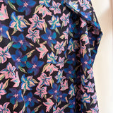 Cotton Satin Digital Flower Fabric In Navy