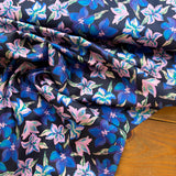 Cotton Satin Digital Flower Fabric In Navy