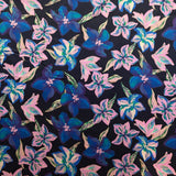 Cotton Satin Digital Flower Fabric In Navy