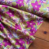 Cotton Satin Digital Flower Fabric In Ochre