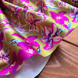 Cotton Satin Digital Flower Fabric In Ochre