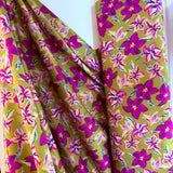 Cotton Satin Digital Flower Fabric In Ochre