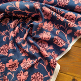Cotton Satin Flower Fabric in Blue
