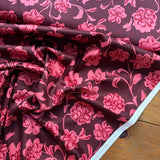 Cotton Satin Flower Fabric in Burgundy