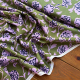 Cotton Satin Flower Fabric in Green