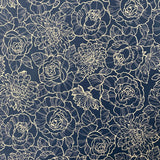 French Navy Rose Line Art - Cotton Fabric - Oeko-Tex Standard 100