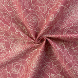 Pink Rose Line Art - Cotton Fabric -  Oeko-Tex Standard 100