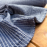 Mini Window Pane Check - Navy - Cotton Seersucker Fabric