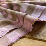 Yarn Dyed Washed Cotton Check Fabric in Pink & Camel