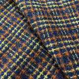 Navy Orange Check - Wool Fabric