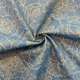 Blue Rose Line Art - Cotton Fabric -  Oeko-Tex Standard 100