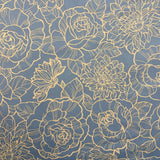 Blue Rose Line Art - Cotton Fabric -  Oeko-Tex Standard 100