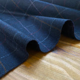 Navy Checked - British Made Wool Fabric