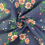 Bright Flower Print Denim Chambray - Cotton Fabric