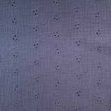 Navy Embroidered Double Gauze - Cotton Fabric