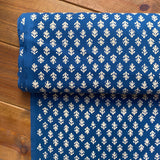 Indian Block Print - Petite Leaf - Blue - END OF BOLT 125cm
