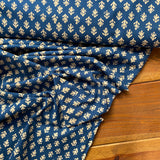 Indian Block Print - Petite Leaf - Blue - END OF BOLT 125cm