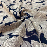 Viscose Gingko Print  - Navy