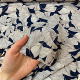 Viscose Gingko Print  - Navy