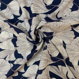 Viscose Gingko Print  - Navy