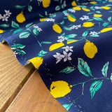 Navy Lemons - Cotton Poplin Fabric - Oeko-Tex Standard 100