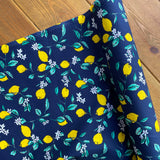 Navy Lemons - Cotton Poplin Fabric - Oeko-Tex Standard 100