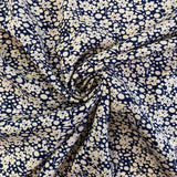 White Flowers on Navy - Viscose Fabric