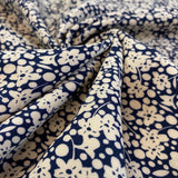 White Flowers on Navy - Viscose Fabric