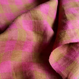 Yarn Dyed Washed Checkerboard Linen - Caramel Pink