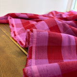 Yarn Dyed Washed Cotton Gingham Fabric in Red & Fuschia