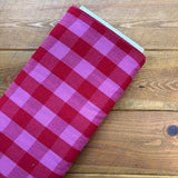 Yarn Dyed Washed Cotton Gingham Fabric in Red & Fuschia