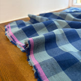 Yarn Dyed Washed Cotton Gingham Fabric in Blue & Sage Green