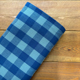 Yarn Dyed Washed Cotton Gingham Fabric in Blue & Sage Green