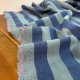 Yarn Dyed Washed Cotton Stripe Fabric in Blue & Sage Green