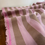 Yarn Dyed Washed Cotton Stripe Fabric in Pink & Camel