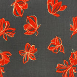 Red Flowers on Navy - Viscose Fabric