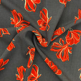 Red Flowers on Navy - Viscose Fabric