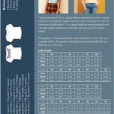 size guide and fabric requirements for The Square neck top sewing pattern from Friday Pattern Company.